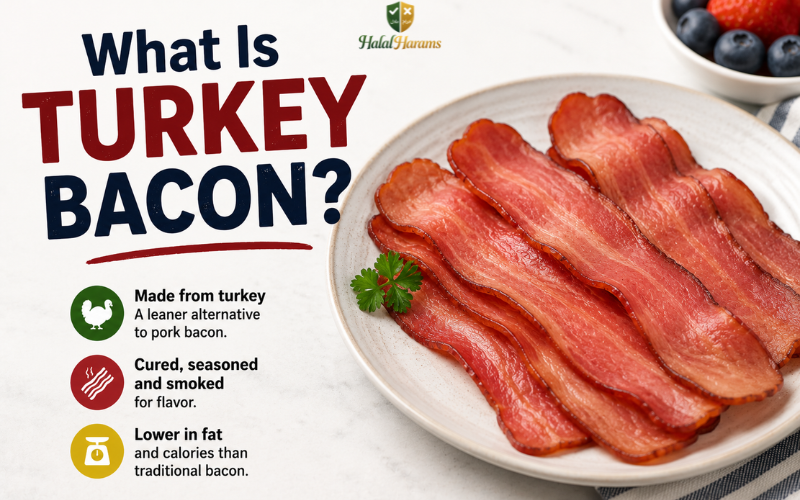 What is turkey bacon illustration with cooked turkey bacon slices